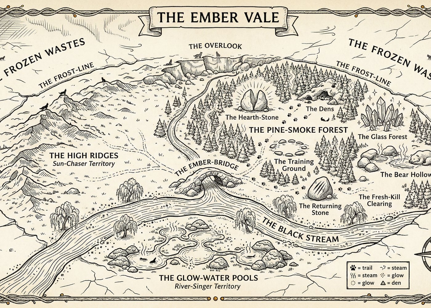 A fantasy wolf territory map for the Emberwolves world